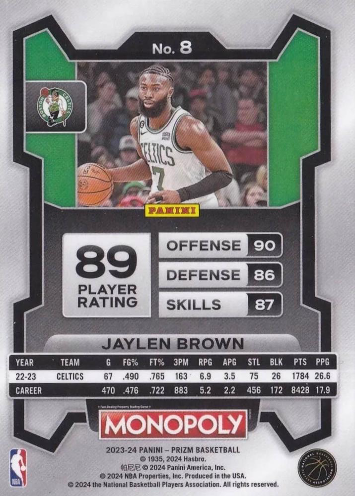 2023 Panini Prizm Monopoly Jaylen Brown #8 Boston Celtics