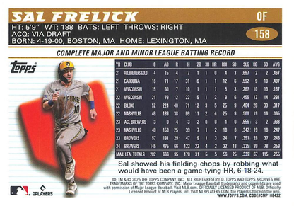 2025 Topps Archives Sal Frelick #158 Milwaukee Brewers