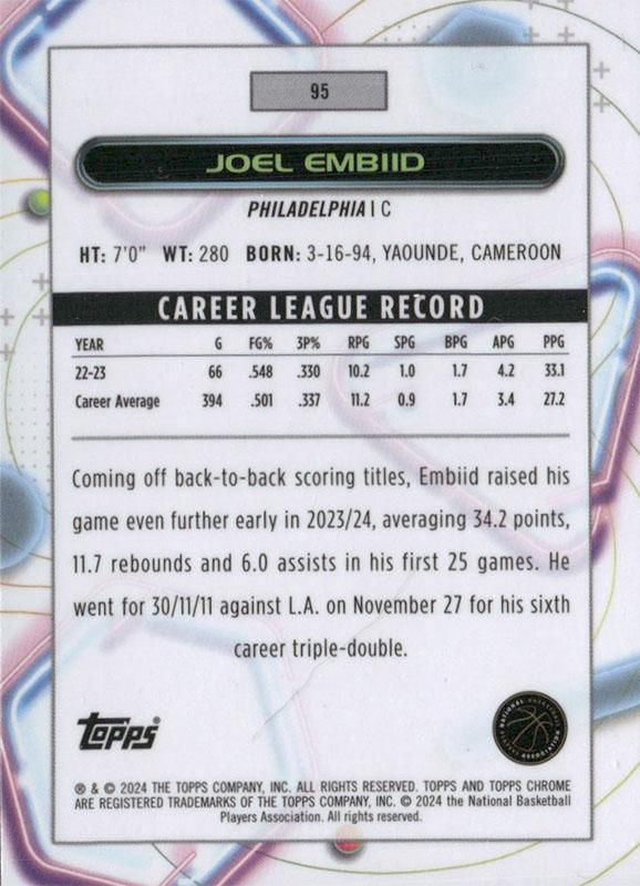 2023 Topps Chrome Cosmic Joel Embiid #95 Philadelphia 76ers