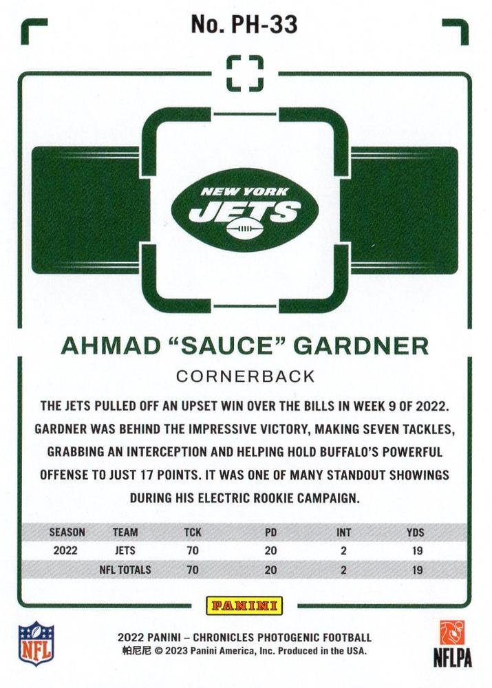 2022 Panini Chronicles Photogenic Ahmad 'Sauce' Gardner RC #PH-33 New York Jets