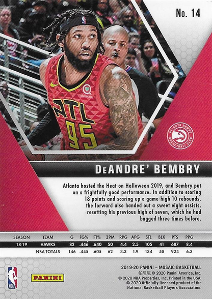 2019 Panini Mosaic DeAndre' Bembry #14 Atlanta Hawks