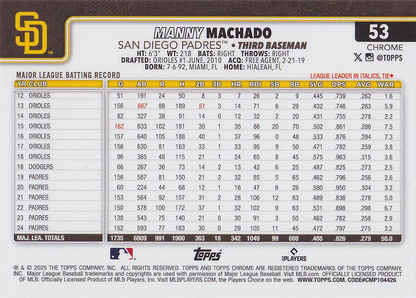 2025 Topps Chrome MLB Manny Machado #53 San Diego Padres