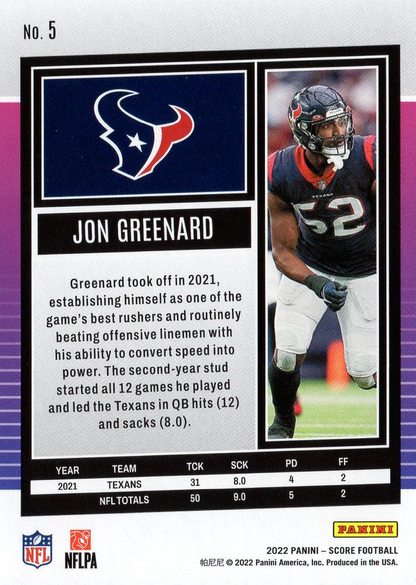 2022 Panini Score Jonathan Greenard Houston Texans #5