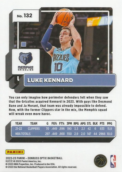 2022 Panini Donruss Optic Luke Kennard #132 Memphis Grizzlies