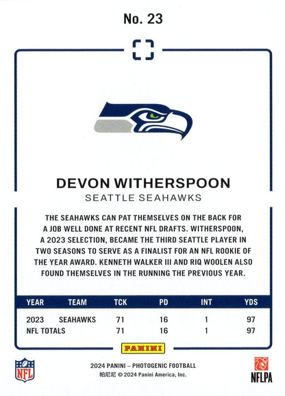 2024 Panini Photogenic Devon Witherspoon #23 Seattle Seahawks