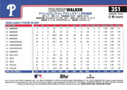 2025 Topps Series 2 Taijuan Walker Philadelphia Phillies #351