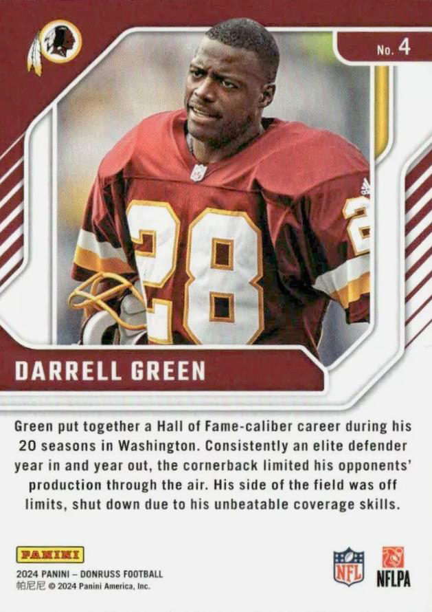 2024 Panini Donruss Legend Series Darrell Green #4 Washington Redskins