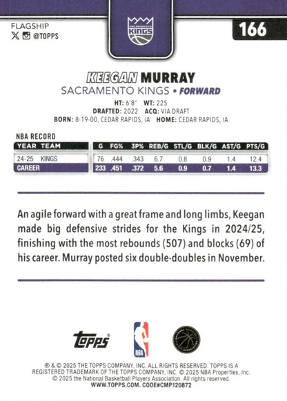 2025 Topps NBA Keegan Murray #166 Sacramento Kings