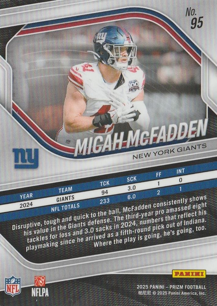 2025 Panini Prizm Micah McFadden #95 New York Giants