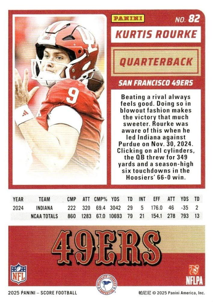 2025 Panini Score Kurtis Rourke RC #82 San Francisco 49ers