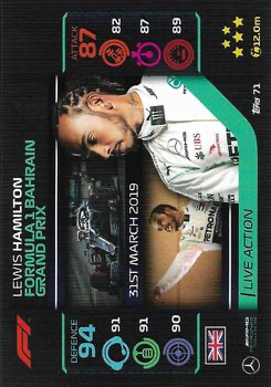 2020 Topps Turbo Attax Formula 1 Lewis Hamilton LA #71 Mercedes-AMG Team