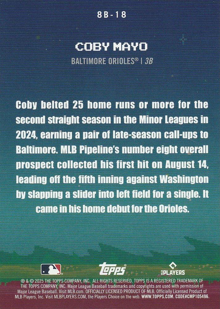 2025 Topps Series 1 8-Bit Ballers Coby Mayo Baltimore Orioles #8B-18