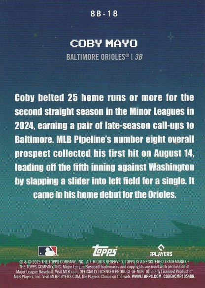 2025 Topps Series 1 8-Bit Ballers Coby Mayo Baltimore Orioles #8B-18