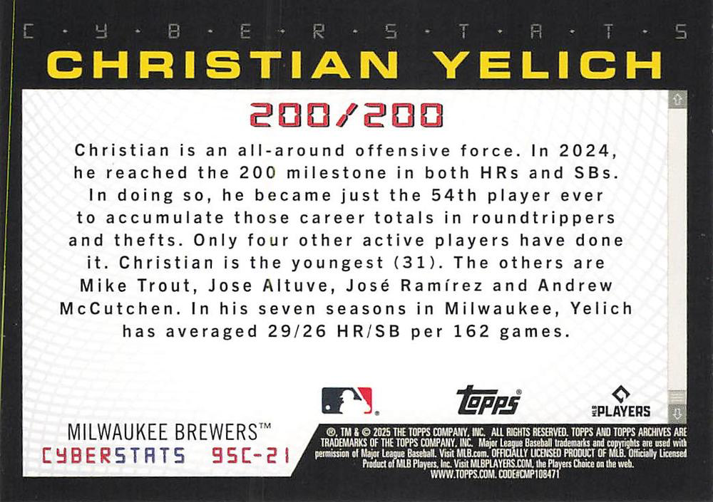 2025 Topps Archives 1995 Topps Cyberstats Christian Yelich #95C-21 Milwaukee Brewers