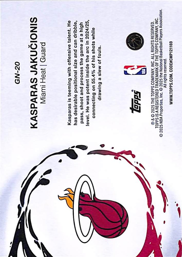 2025 Topps NBA Generation Now Kasparas Jakučionis GN-20 Miami Heat