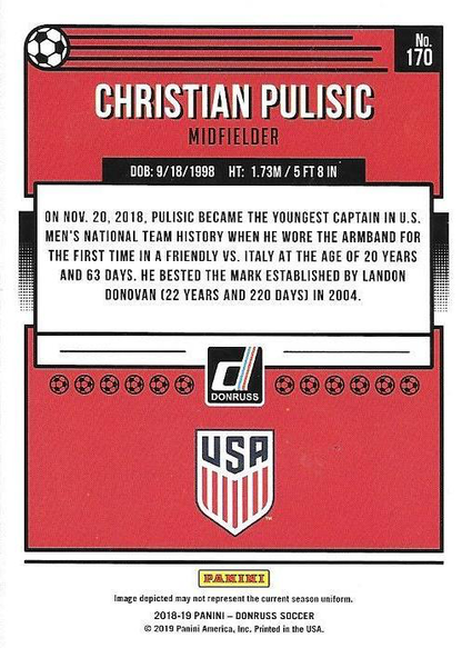 2018 Panini Donruss Christian Pulisic #170 USA