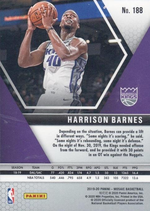 2019 Panini Mosaic Harrison Barnes #188 Sacramento Kings