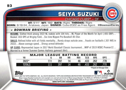 2023 Topps Bowman Seiya Suzuki Chicago Cubs #93
