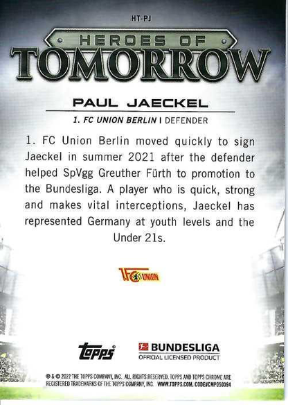 2021 Topps Chrome Bundesliga Heroes Paul Jaeckel #HT-PJ 1. FC Union Berlin