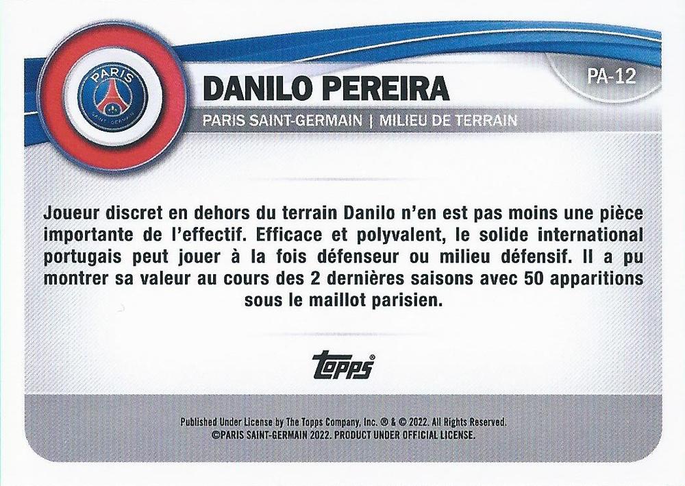 2022 Topps PSG Fan Set Danilo Pereira #PA-12 Paris Saint-Germain