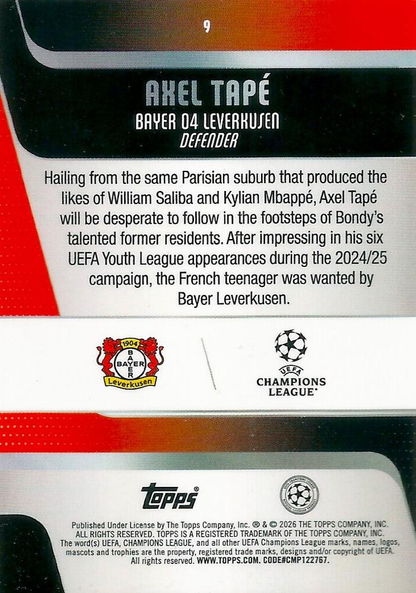 2025 Topps Flagship UCC Axel Tapé RC #9 Bayer Leverkusen