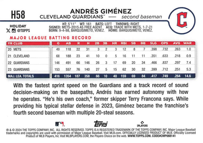 2024 Topps Holiday Andrés Giménez Cleveland Guardians #H58