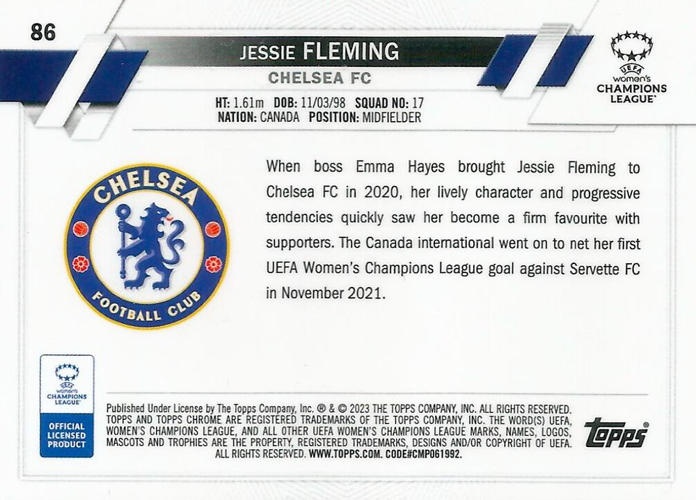2022 Topps Chrome UCC Women's Jessie Fleming #86 Chelsea F.C