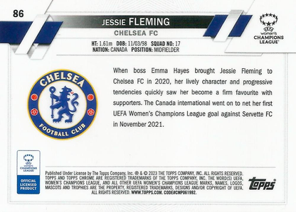 2022 Topps Chrome UCC Women's Jessie Fleming #86 Chelsea F.C
