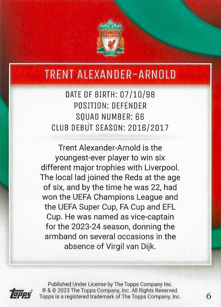 2023 Topps Liverpool Team Set Trent Alexander-Arnold #6 Liverpool