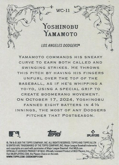 2025 Topps Allen & Ginter Wicked Curves Yoshinobu Yamamoto #WC-11 Los Angeles Dodgers