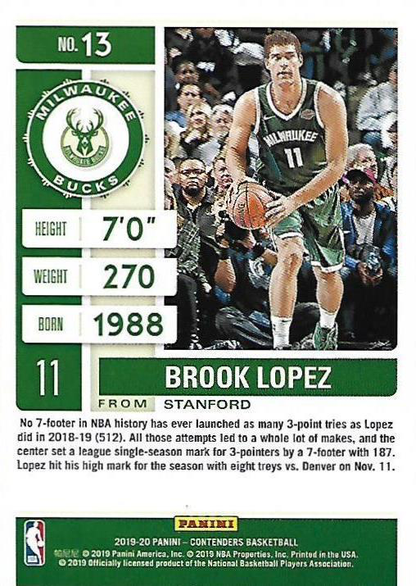 2019 Panini Contenders Brook Lopez #13 Milwaukee Bucks