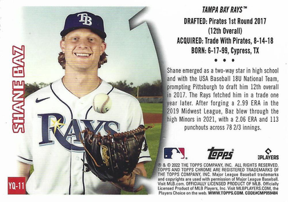 2022 Topps Chrome 1996 Youthquake Shane Baz #YQ-11 Tampa Bay Rays