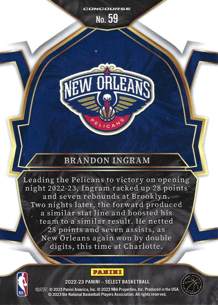 2022 Panini Select Blue Brandon Ingram #59 New Orleans Pelicans