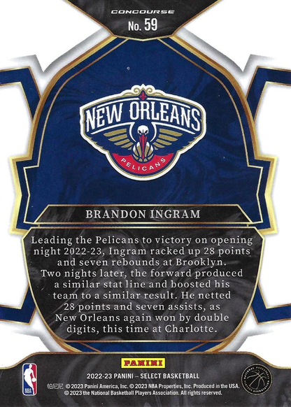 2022 Panini Select Blue Brandon Ingram #59 New Orleans Pelicans