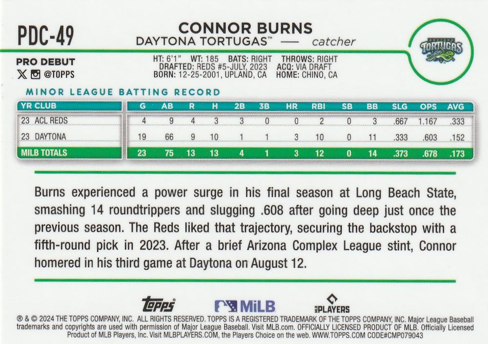 2024 Topps Pro Debut Chrome Refractor Connor Burns #PDC-49 Daytona Tortugas