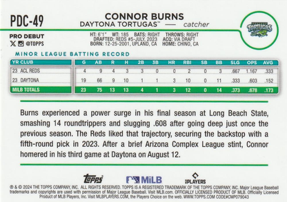 2024 Topps Pro Debut Chrome Refractor Connor Burns #PDC-49 Daytona Tortugas