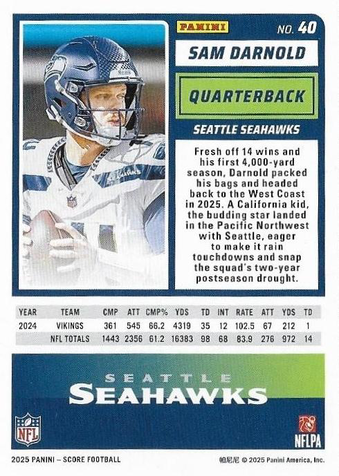 2025 Panini Score Sam Darnold #40 Seattle Seahawks
