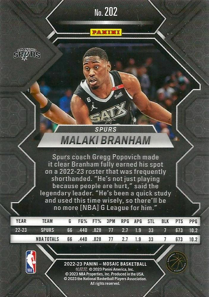 2022 Panini Mosaic Malaki Branham RC #202 San Antonio Spurs