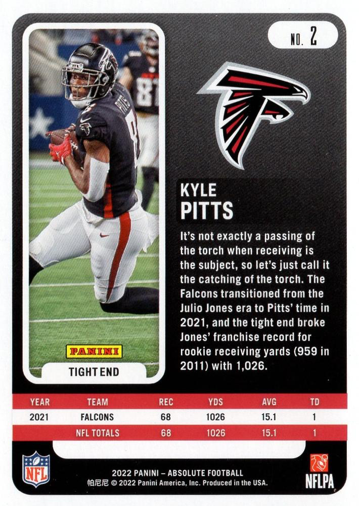 2022 Panini Absolute Kyle Pitts #2 Atlanta Falcons
