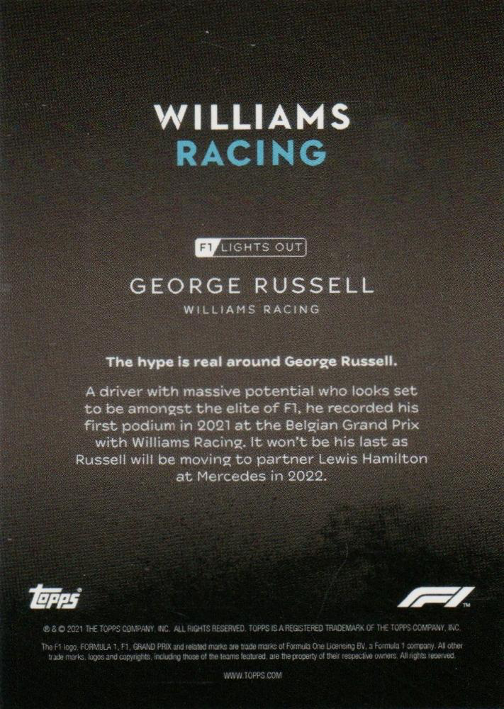2021 Topps Formula 1 Lights Out George Russell Williams Racing