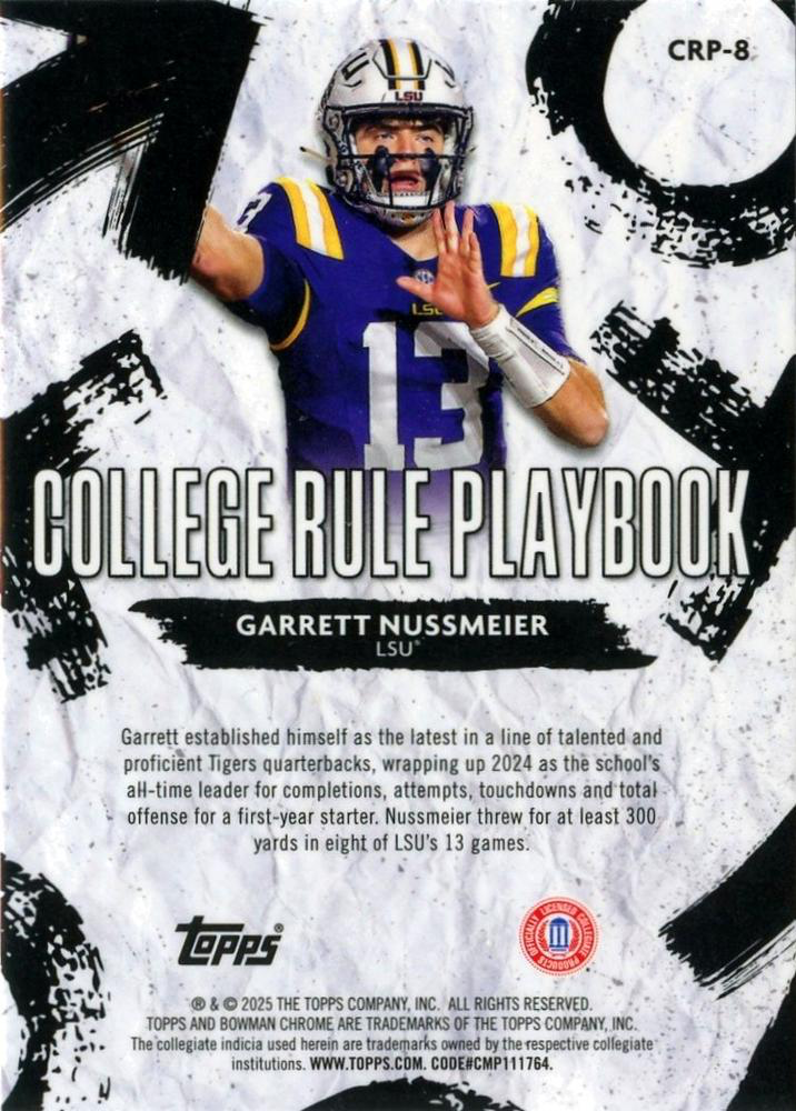 2025 Topps Bowman U Chrome College Rule Playbook Garrett Nussmeier #CRP-8 LSU Tigers