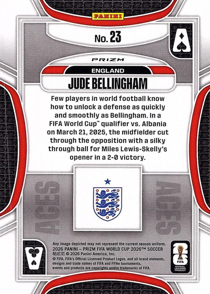 2026 Panini Prizm World Cup Aces Silver Jude Bellingham #23 Angleterre