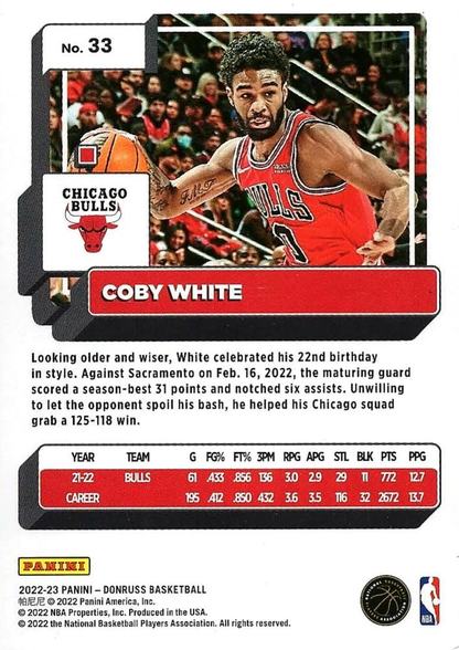 2022 Panini Donruss Coby White #33 Chicago Bulls
