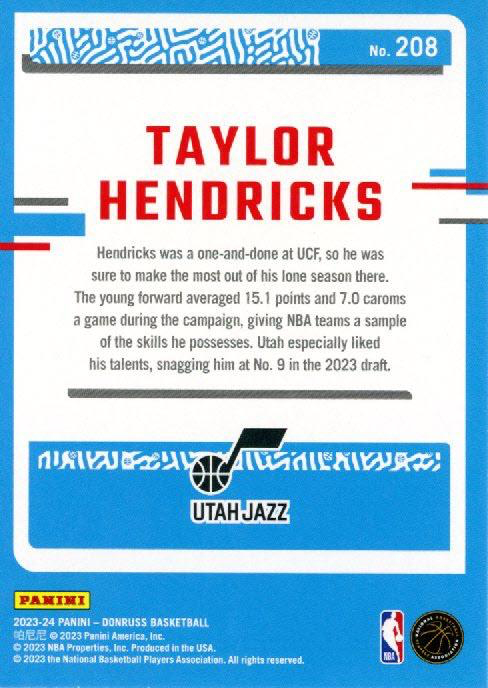 2023 Panini Donruss Taylor Hendricks Rated Rookie #208 Utah Jazz