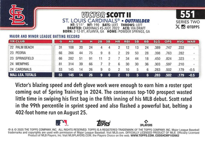 2025 Topps Series 2 Victor Scott II #551 St. Louis Cardinals