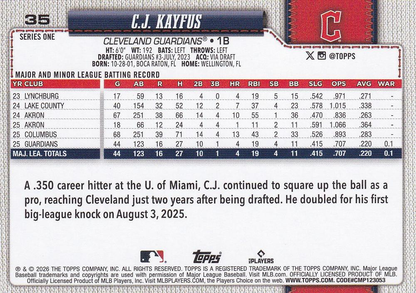 2026 Topps Series 1 C.J. Kayfus RC #35 Cleveland Guardians
