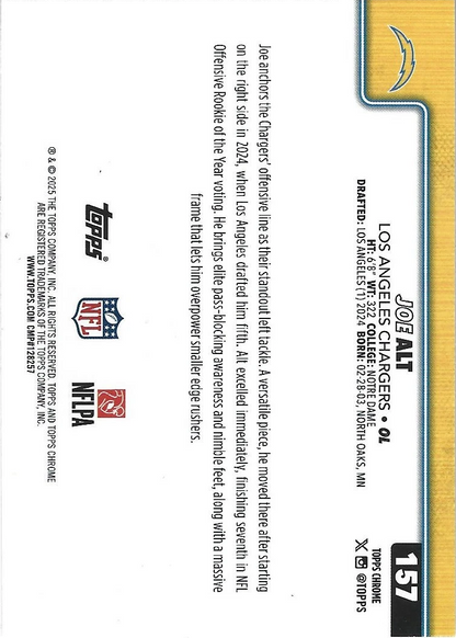 2025 Topps Chrome NFL Joe Alt #157 Los Angeles Chargers