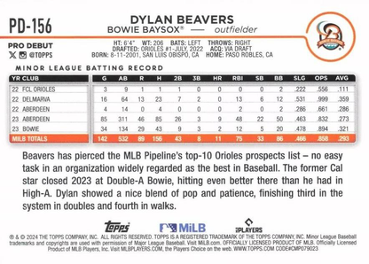 2024 Topps Pro Debut Dylan Beavers #PD-156 Bowie Baysox