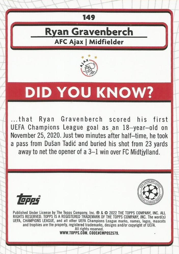 2021 Topps Merlin UEFA Club Competitions Ryan Gravenberch #149 Ajax