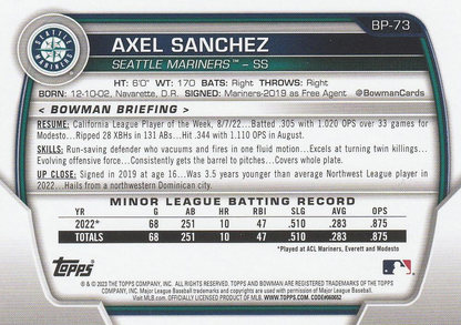 2023 Topps Bowman Paper Prospects Axel Sanchez 1st Seattle Mariners #BP-73